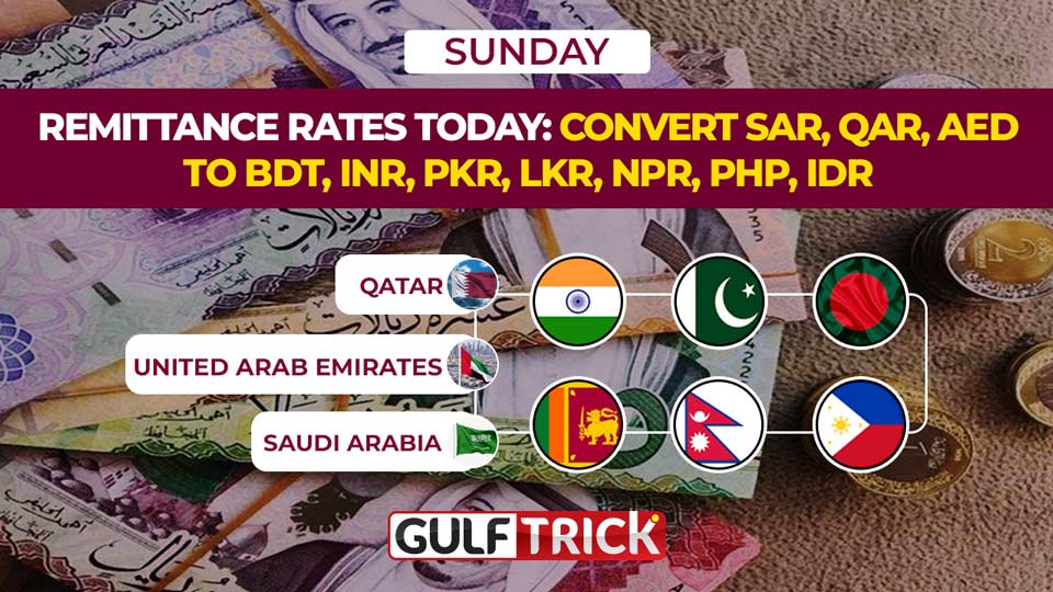 Remittance Rates Today: Convert SAR, QAR, AED to BDT, INR, PKR, LKR, NPR, PHP, IDR-02 August 2026